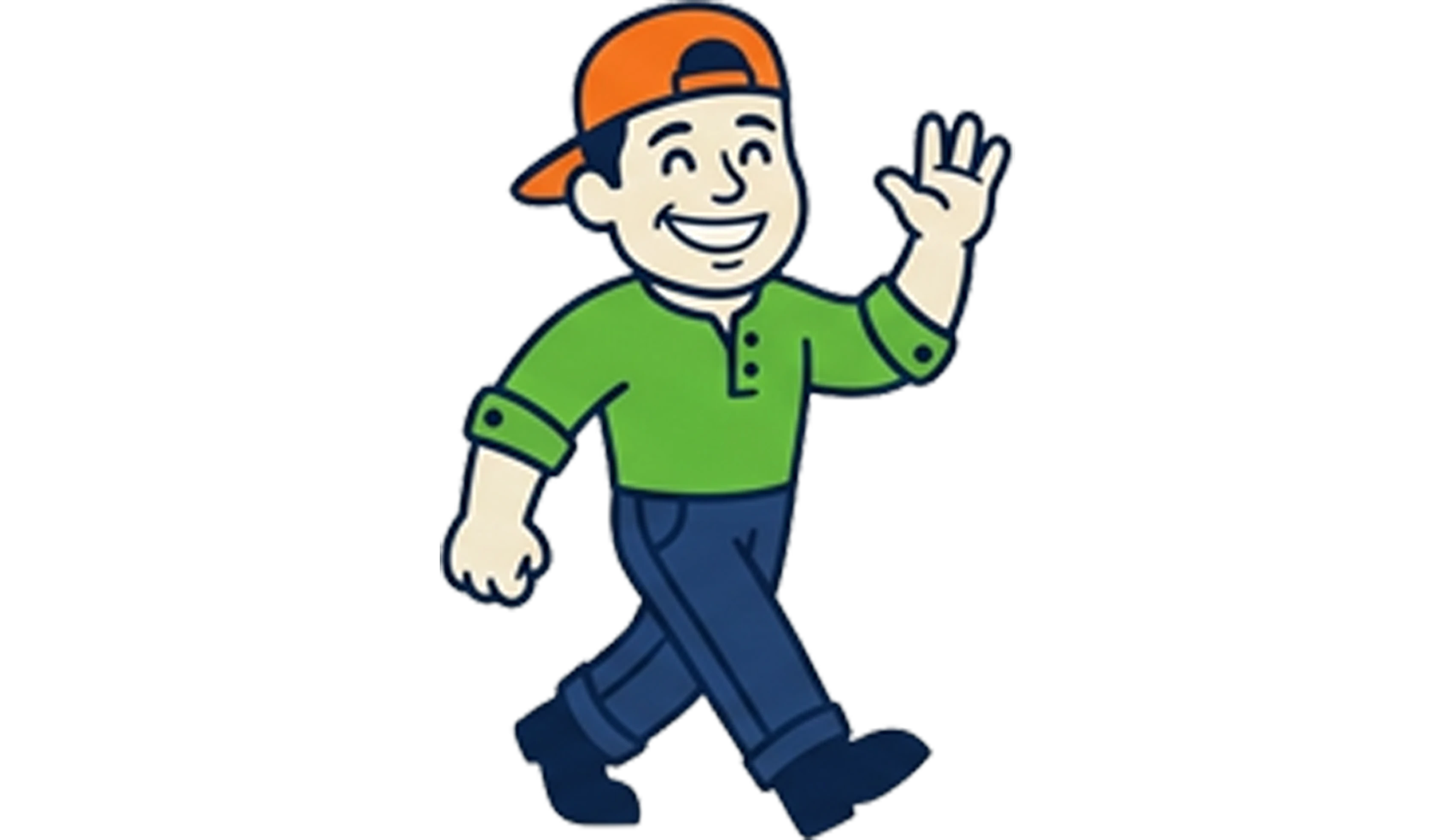 Cartoon mascot waving — the friendly face of Junk Trunk Services